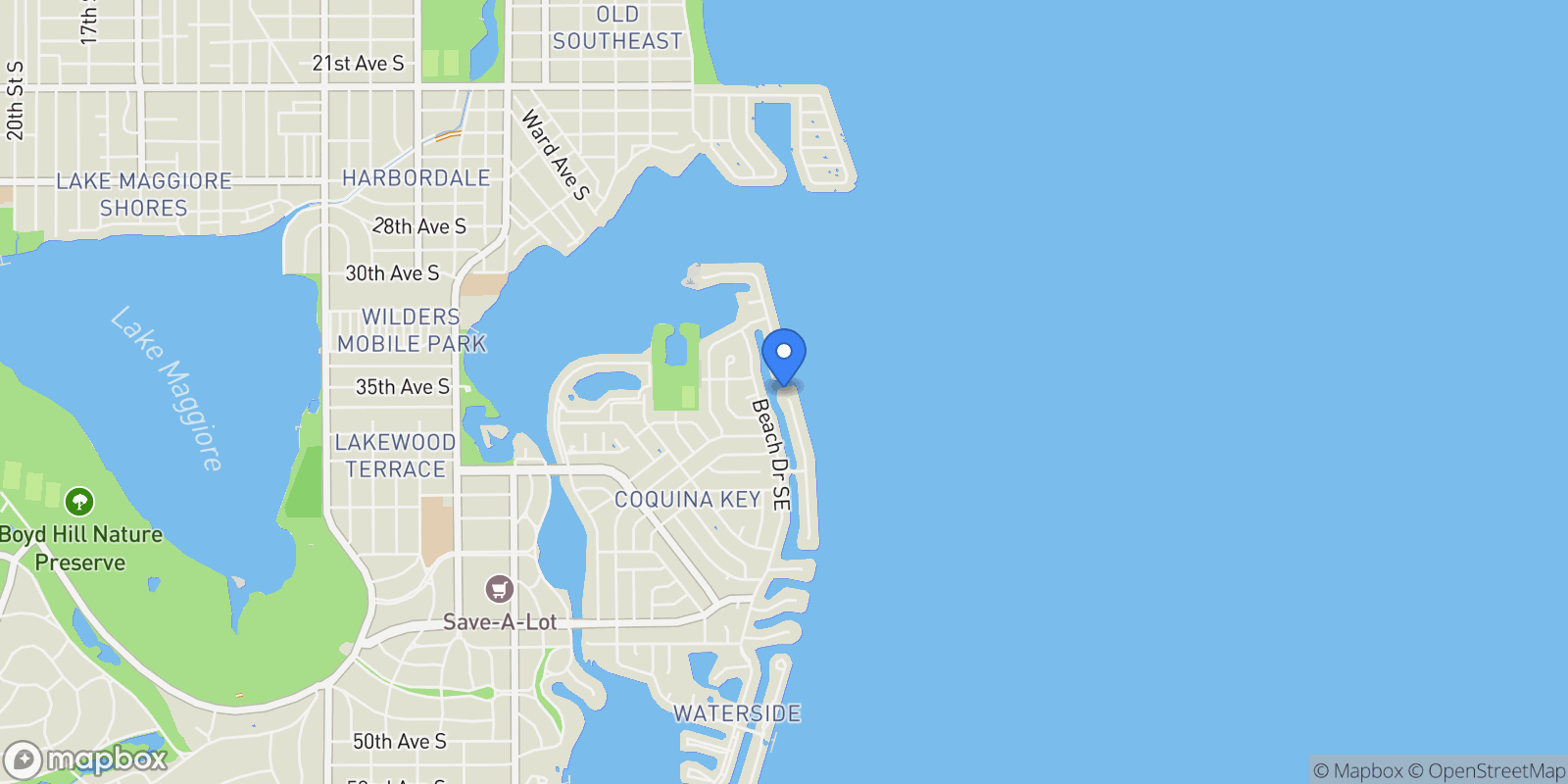 Map showing 3601 Coquina Key Drive SE, St Petersburg, FL 33705, St. Petersburg, Florida, United States.