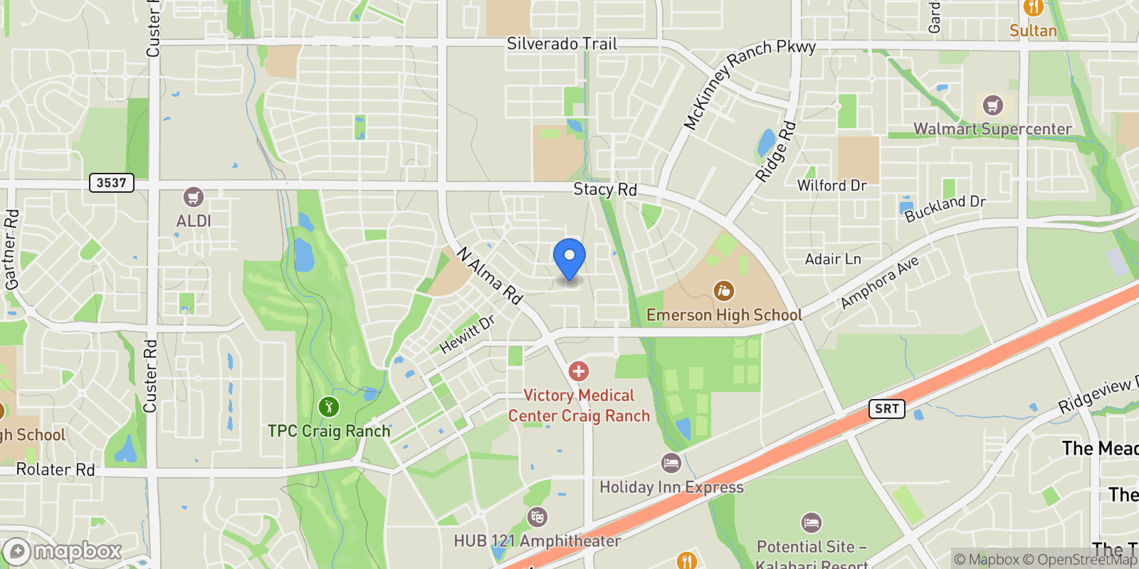 Map showing 5609 Roselyn Way, McKinney, Texas, United States.