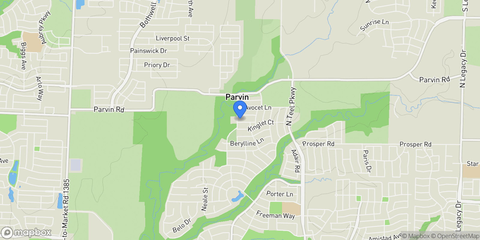 Map showing 4200 Rosita Lane, Prosper, Texas, United States.