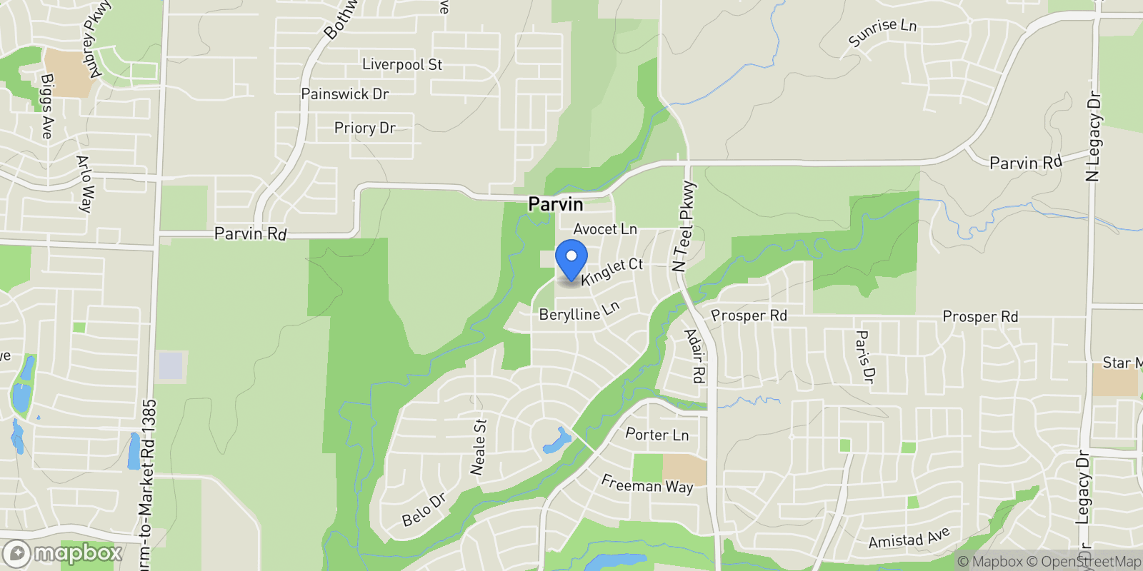 Map showing 4211 Kinglet Court, Prosper, Texas, United States.