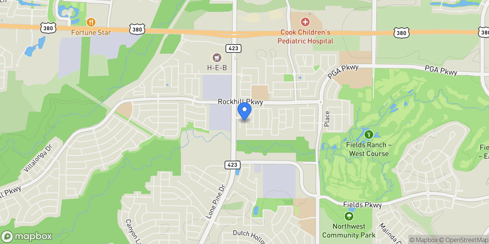 Map showing 15743 Amber Street, Frisco, Texas, United States.