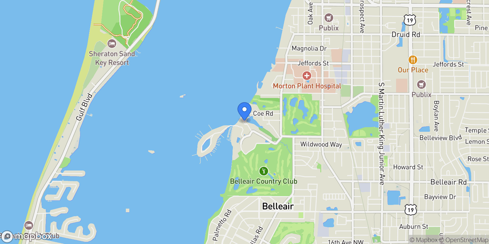 Map showing 100 Oakmont Lane , 307, Belleair, FL 33756, Clearwater, Florida, United States.