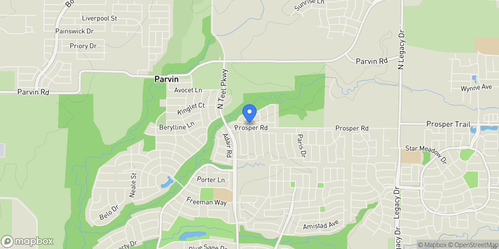 Map showing 3551 Whimbrel Court, Prosper, Texas, United States.
