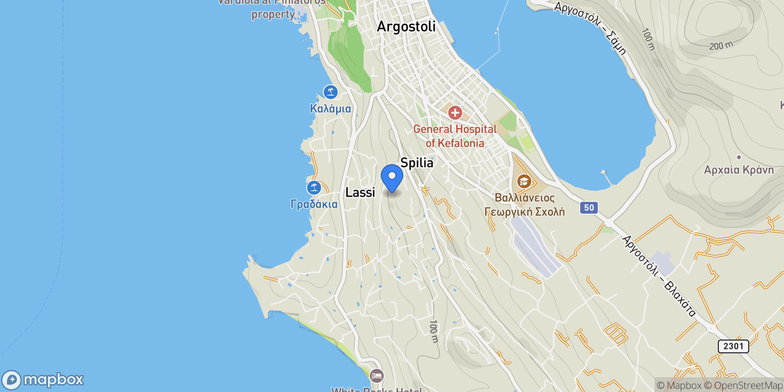 Map showing Argostoli, Peloponnese, Western Greece and the Ionian, Greece.