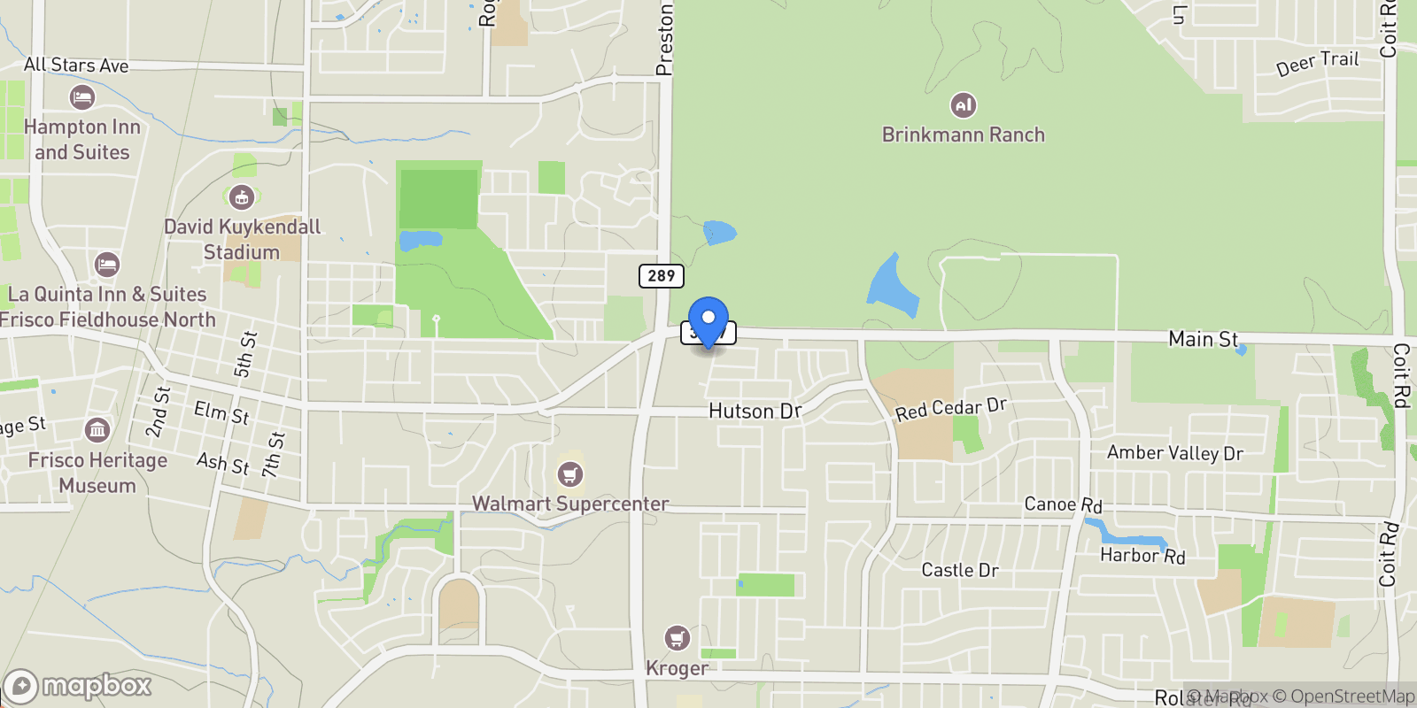 Map showing 8943 Battlement Road, Frisco, Texas, United States.