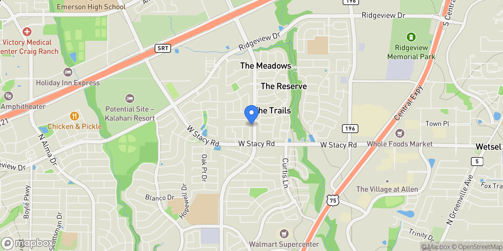 Map showing 2124 Wakefield Lane, Allen, Texas, United States.