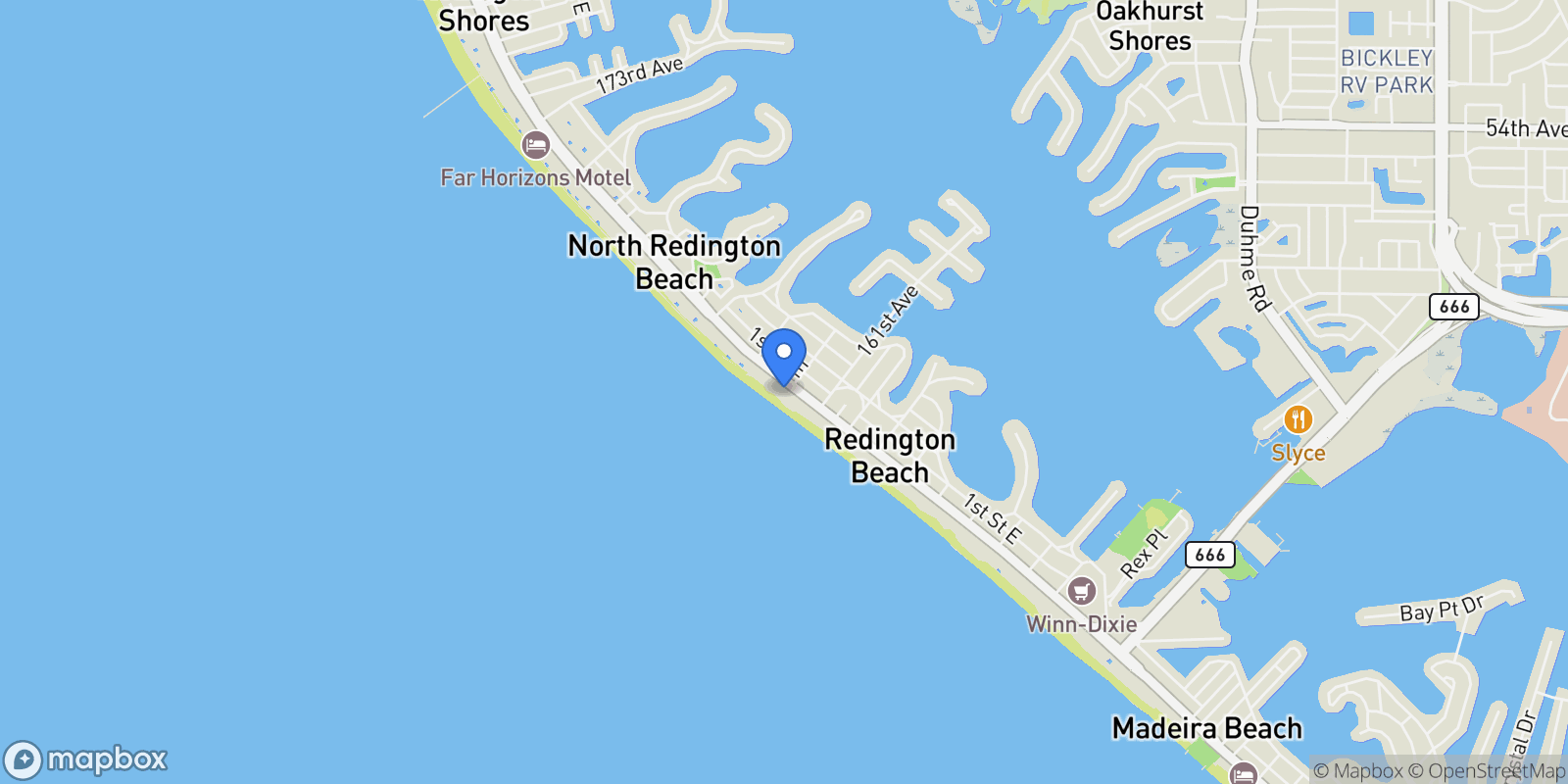 Map showing 16200 Gulf Boulevard, Redington Beach, FL 33708, Madeira Beach, Florida, United States.
