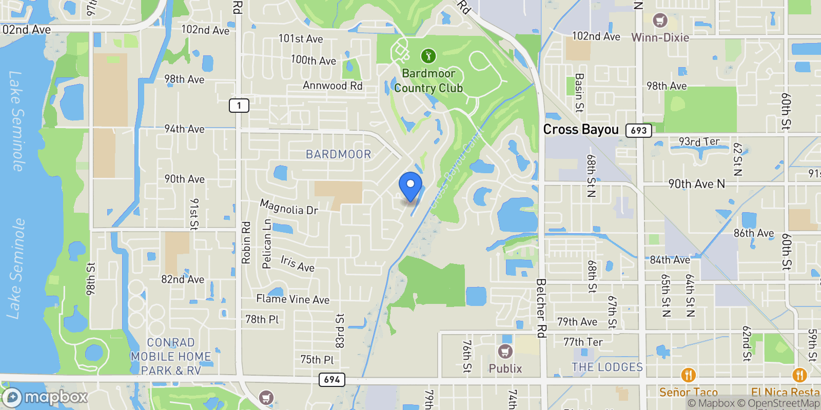 Map showing 8793 Merrimoor Boulevard E, Seminole, FL 33777, Seminole, Florida, United States.