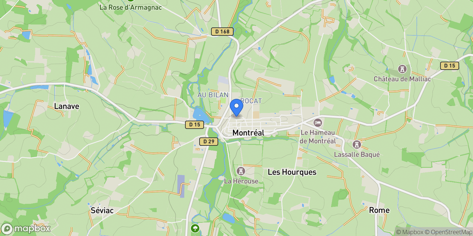 Map showing Montréal, Occitanie, France.
