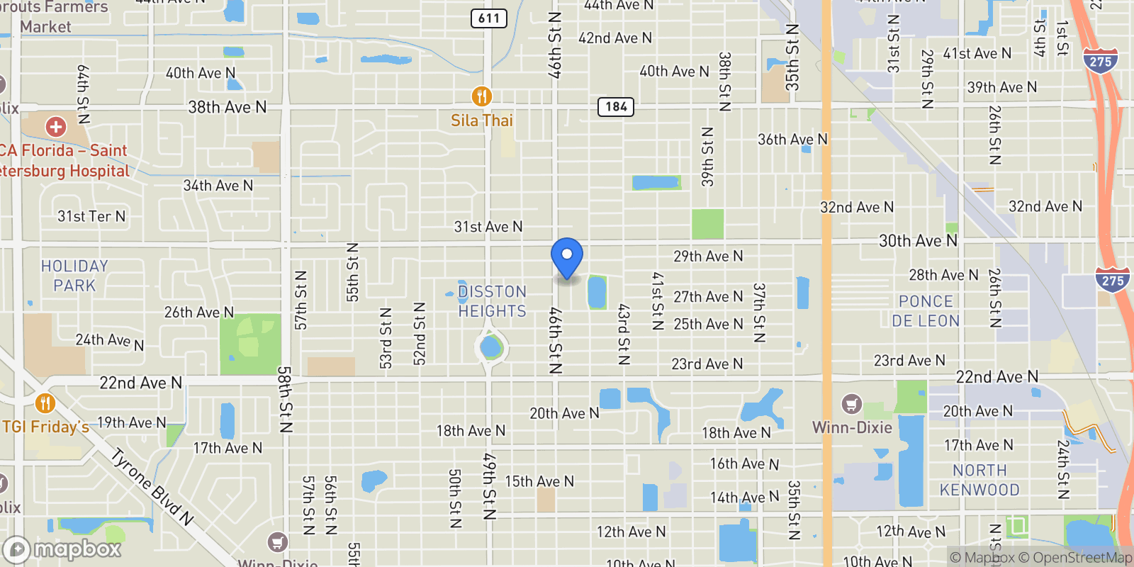Map showing 2736 45th Way N, St Petersburg, FL 33713, St. Petersburg, Florida, United States.