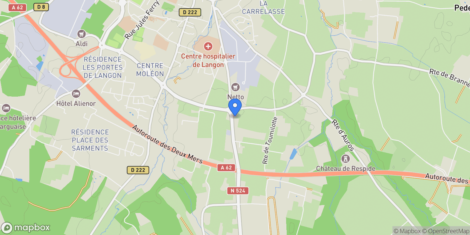 Map showing Langon, Nouvelle-Aquitaine, France.