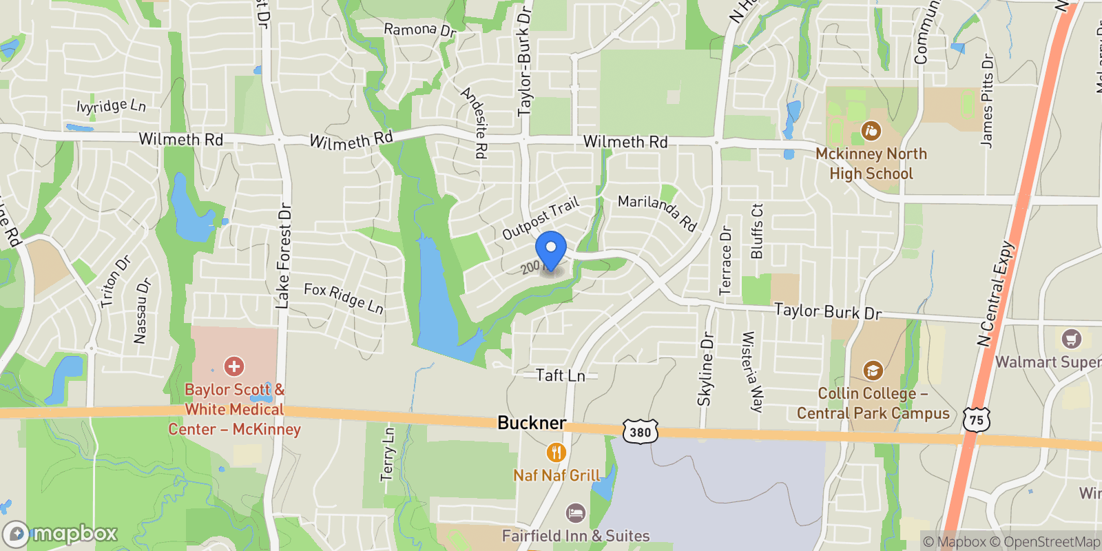 Map showing 2313 Indiangrass Court, McKinney, Texas, United States.