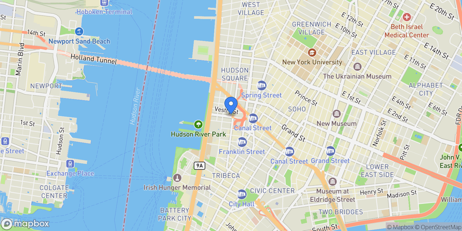 Map showing Silk And Spice, 165 HUDSON ST, New York, New York, United States.