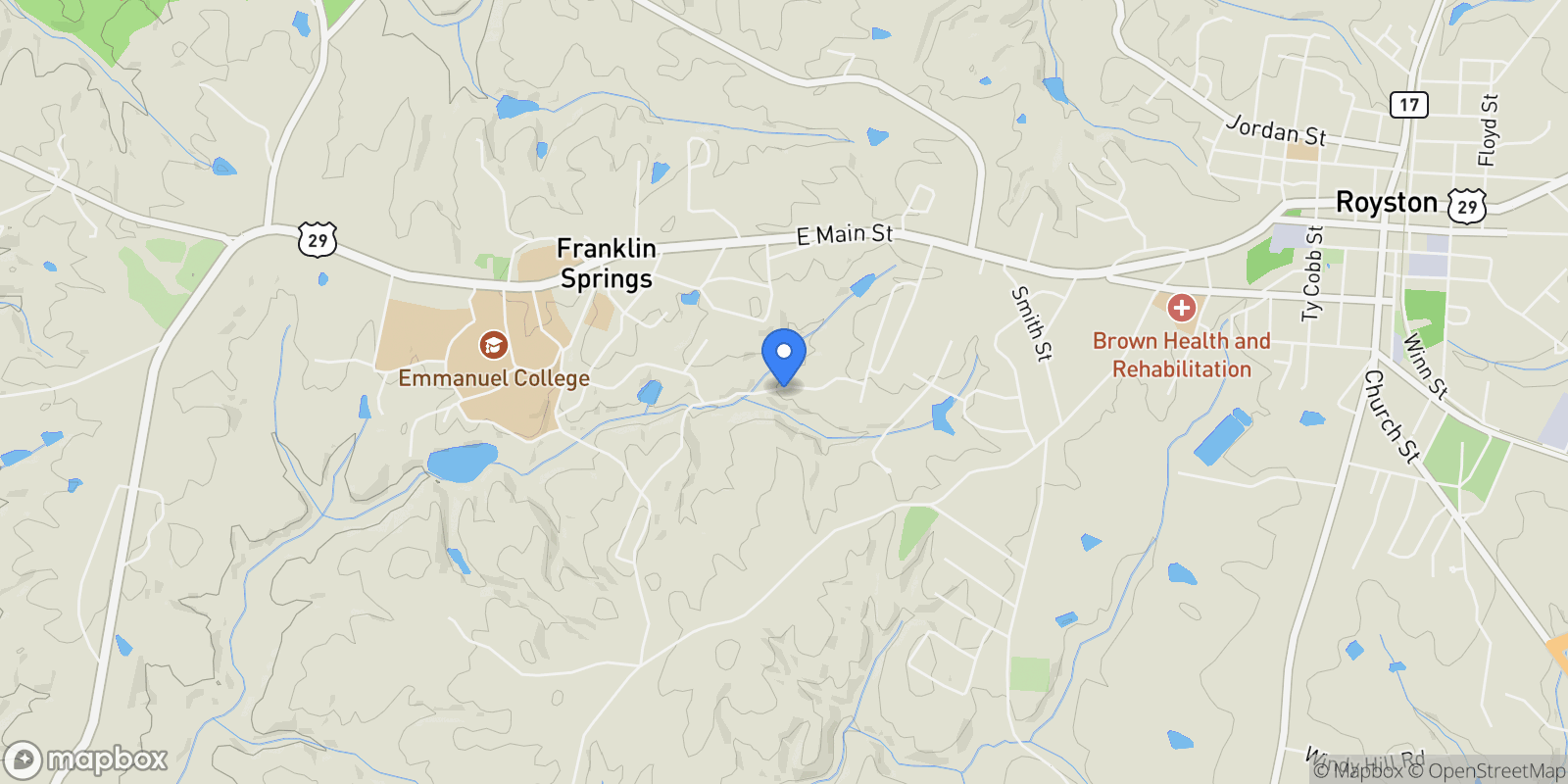 Map showing Royston, Georgia, United States.