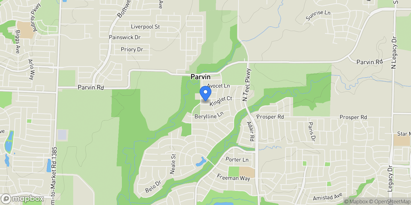 Map showing 4220 Kinglet Court, Prosper, Texas, United States.