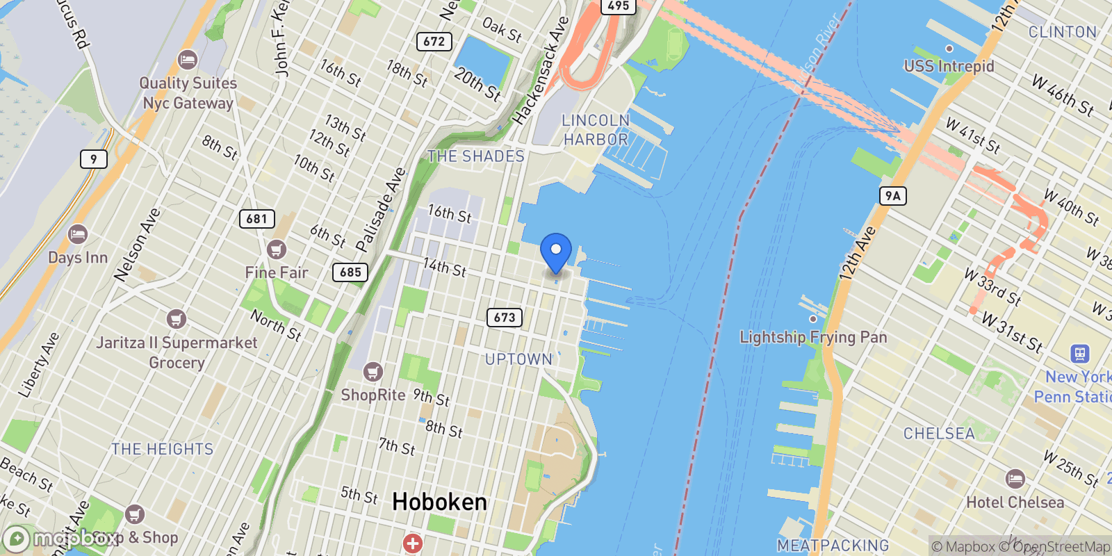 Map showing 1400 Hudson Street 809, Hoboken, NJ 07030, Hoboken, New Jersey, United States.