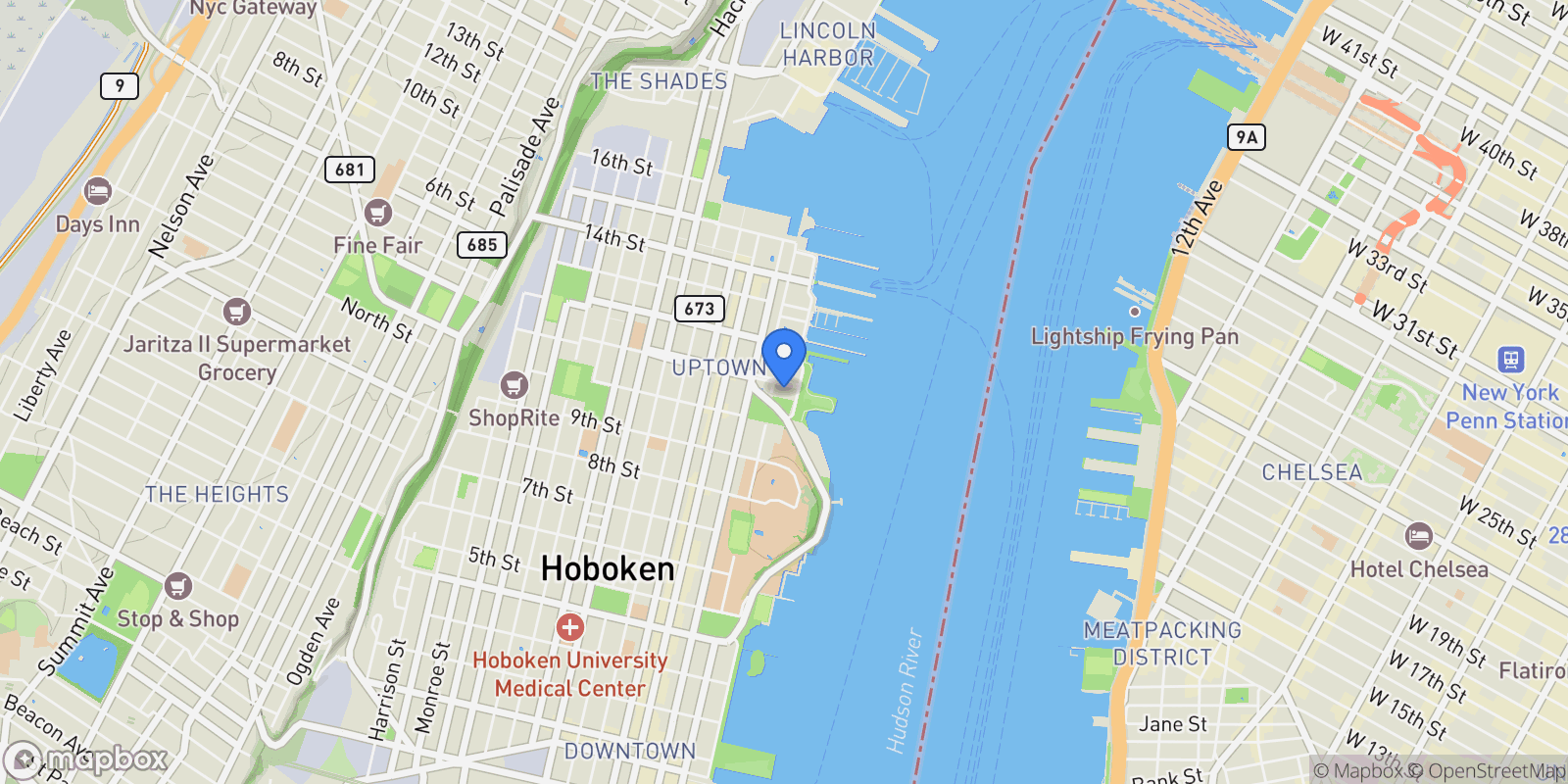 Map showing 1025 Maxwell Lane 1104, Hoboken, NJ 07030, Hoboken, New Jersey, United States.