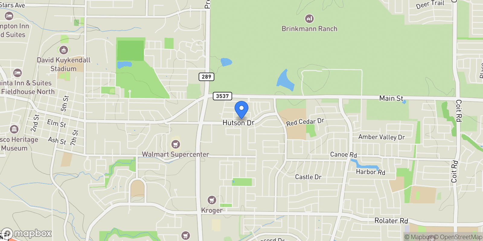 Map showing 9543 Hedge Street, Frisco, Texas, United States.