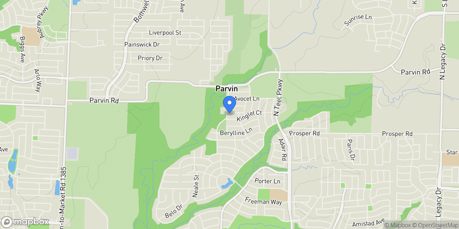 Map showing 4201 Rosita Lane, Prosper, Texas, United States.