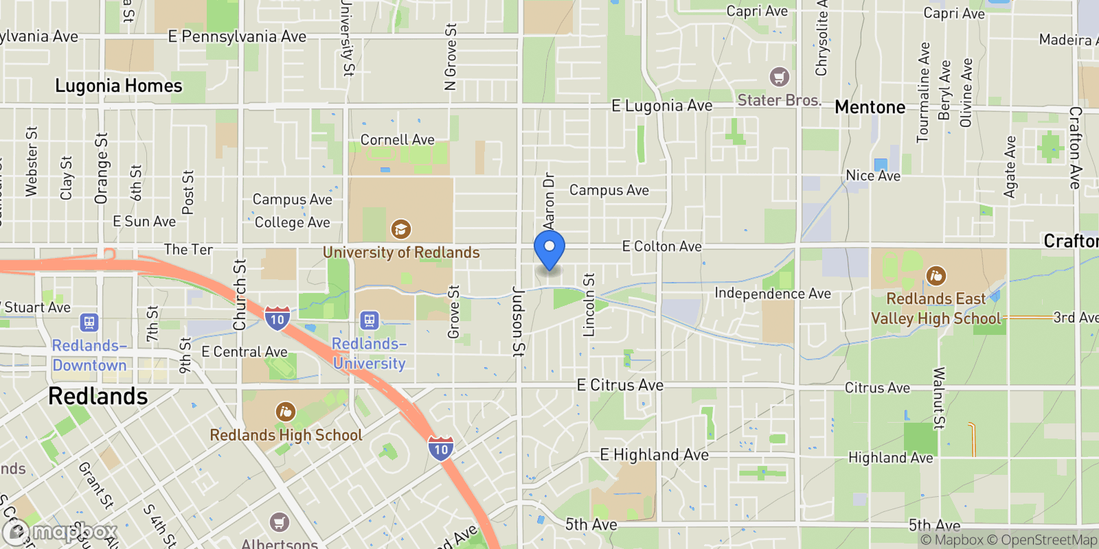 Map showing 614 Naomi, Redlands, CA 92374, Redlands, California, United States.