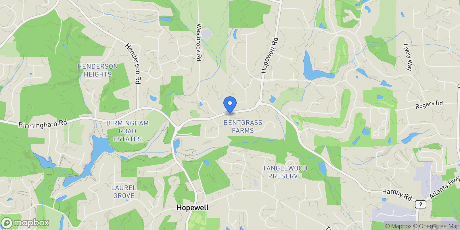Map showing 2550 Grassview Drive, Milton, Georgia, United States.