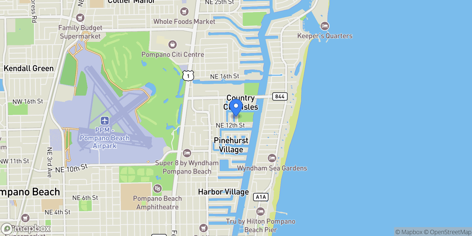 Map showing 1231 NE 28th Avenue, Hillsboro Beach, Florida, United States.
