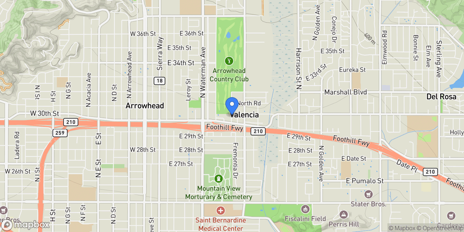 Map showing 3095 Pepper Tree Lane, San Bernardino, CA 92404, San Bernardino, California, United States.