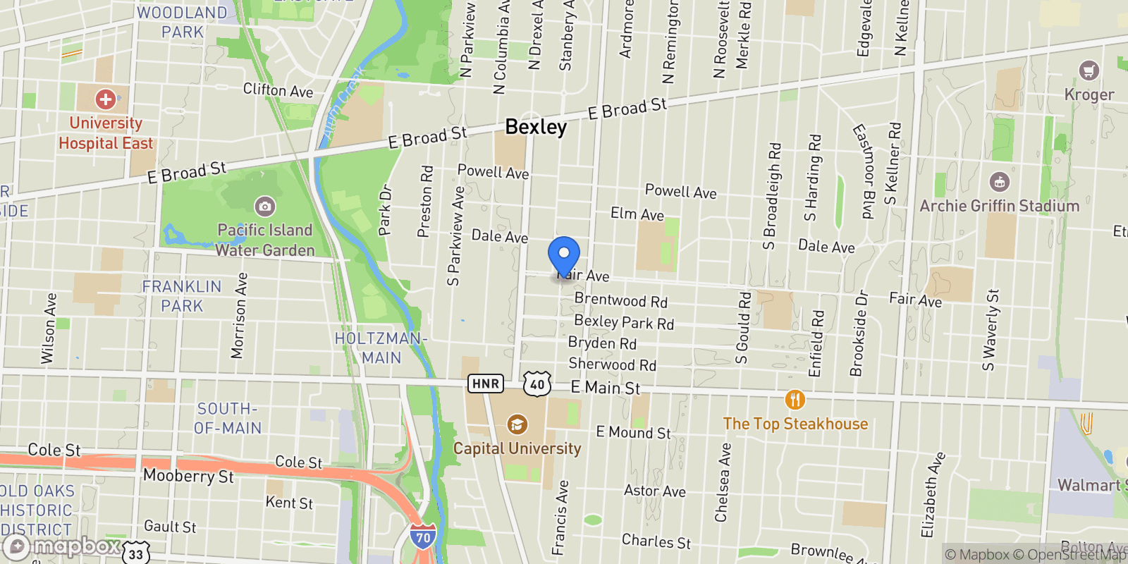 Map showing 2417 Fair Avenue, Columbus, OH 43209, Columbus, Ohio, United States.