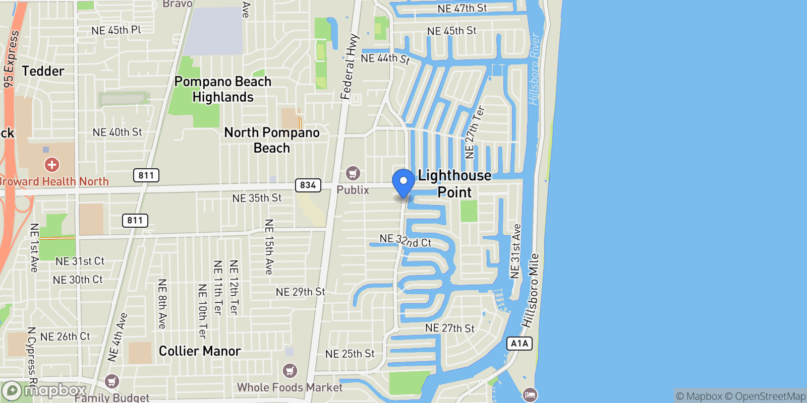 Map showing 4821 NE 28th Ave, Lighthouse Point, Florida, United States.