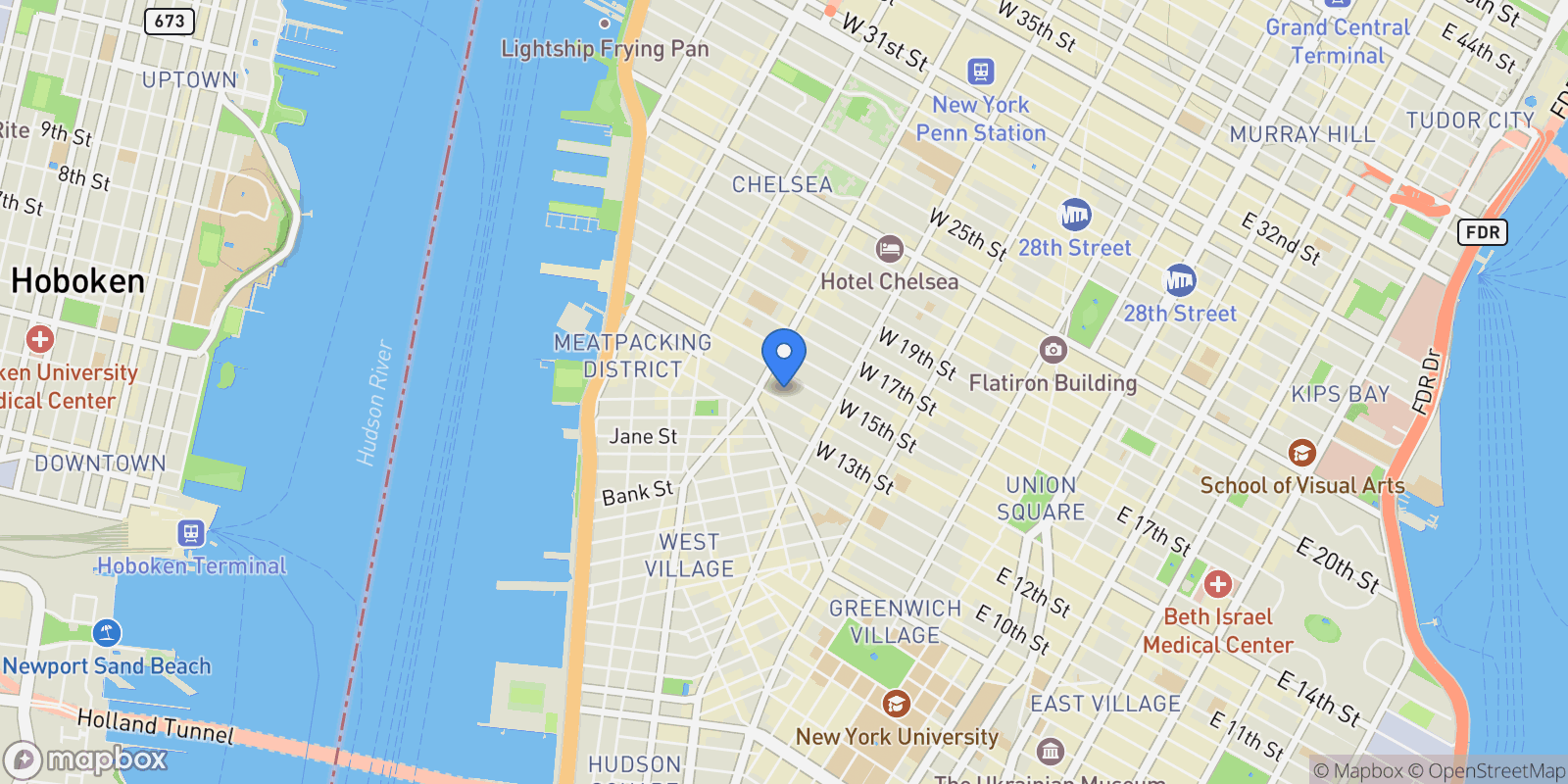 Map showing Village Green West, 245 West 14th St, New York, New York, United States.
