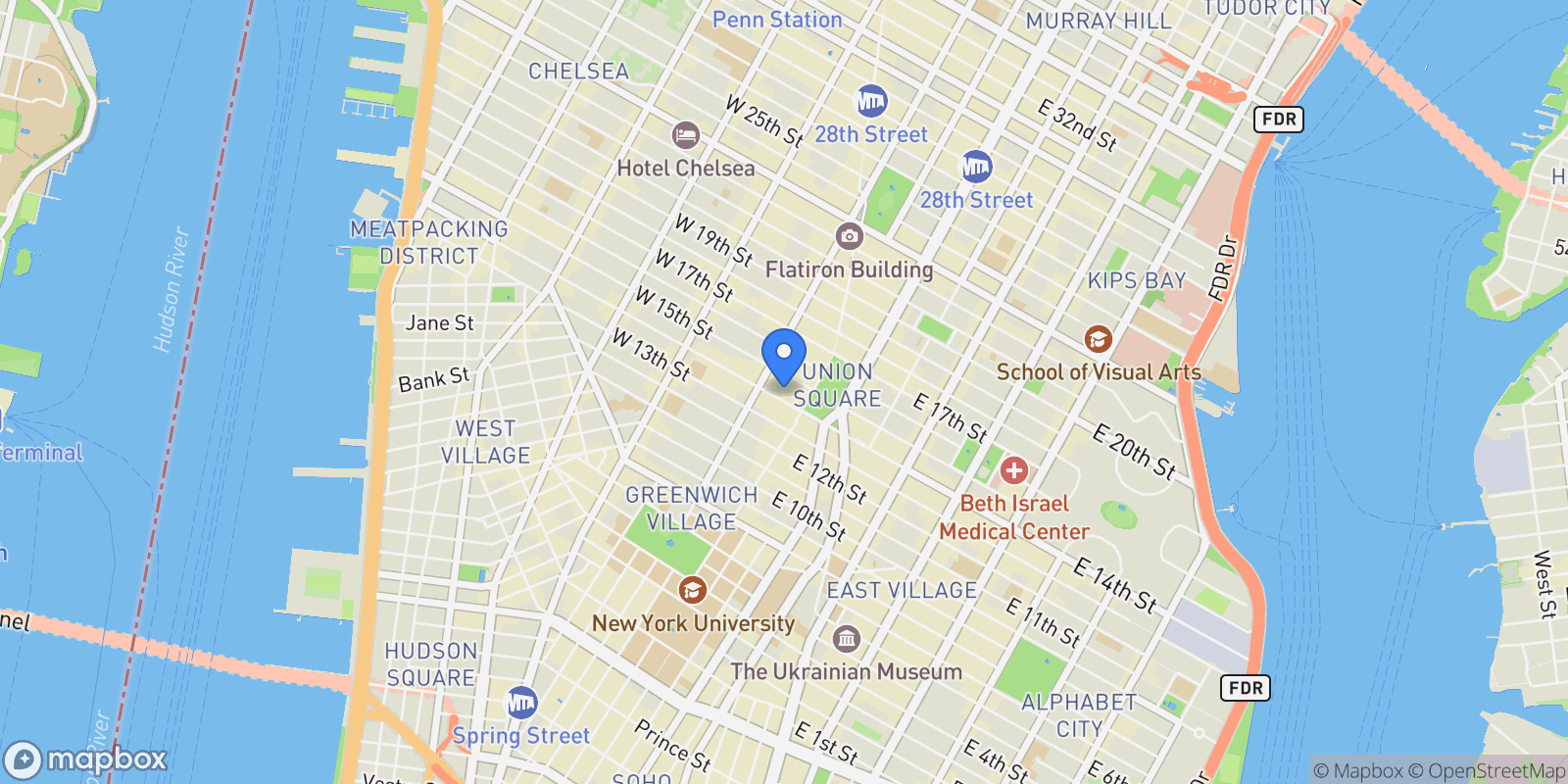 Map showing The Victoria, 7 E 14TH ST, New York, New York, United States.