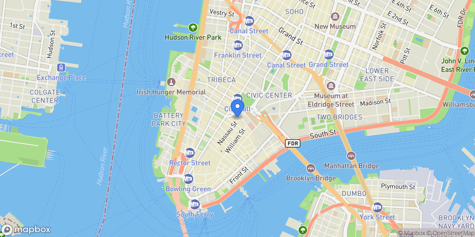 Map showing The Beekman, 5 BEEKMAN ST, New York, New York, United States.