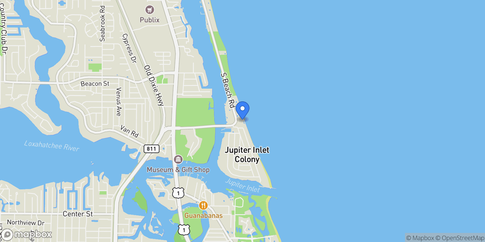 Map showing 200 Beach Road 102, Tequesta, Florida, United States.