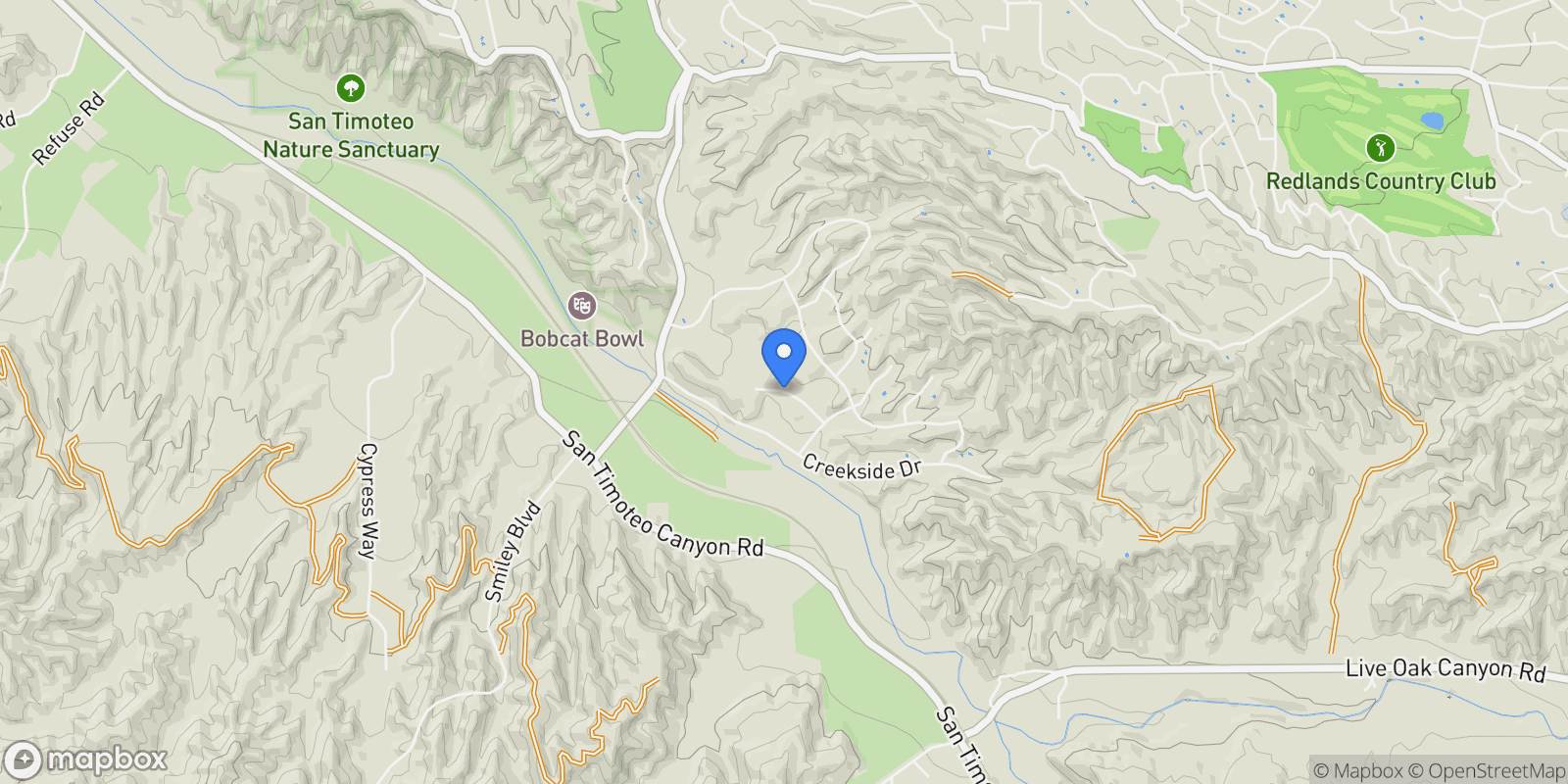 Map showing 952 Creek View Lane, Redlands, CA 92373, Redlands, California, United States.