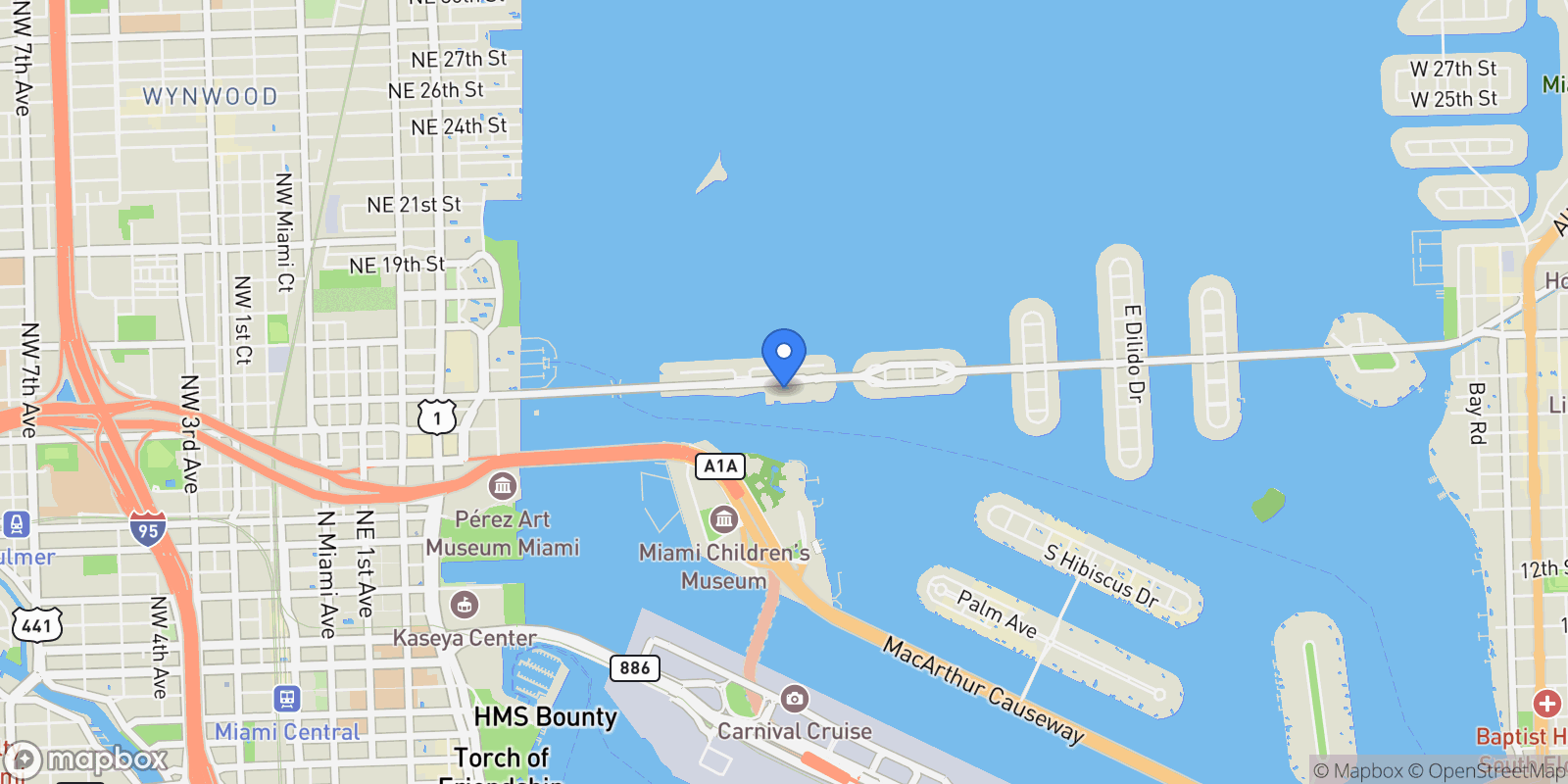Map showing 1000 Venetian Way, #TH101, Miami, Florida, United States.