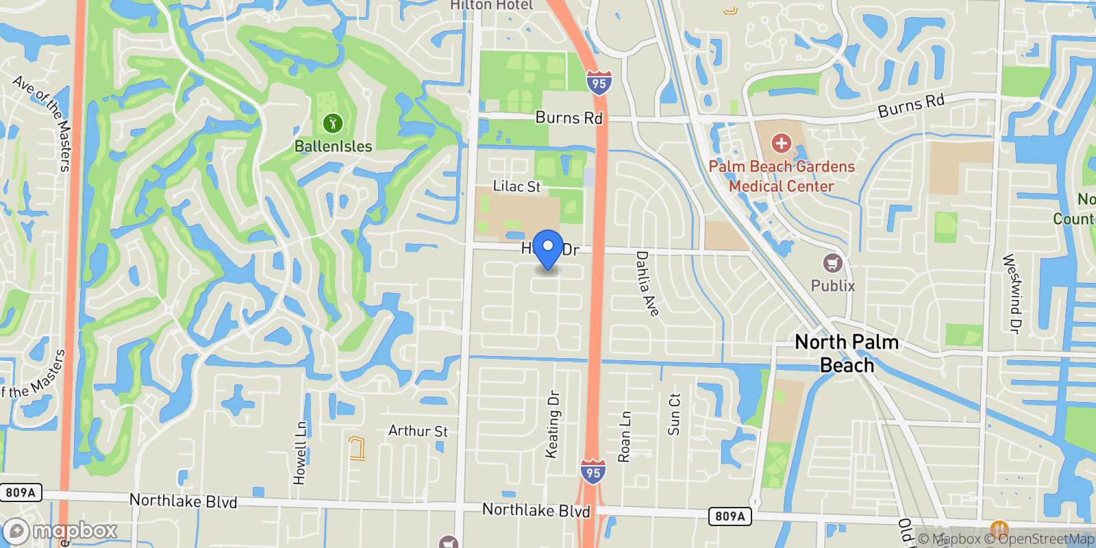 Map showing 4193 Hyacinth Circle N, Palm Beach Gardens, Florida, United States.