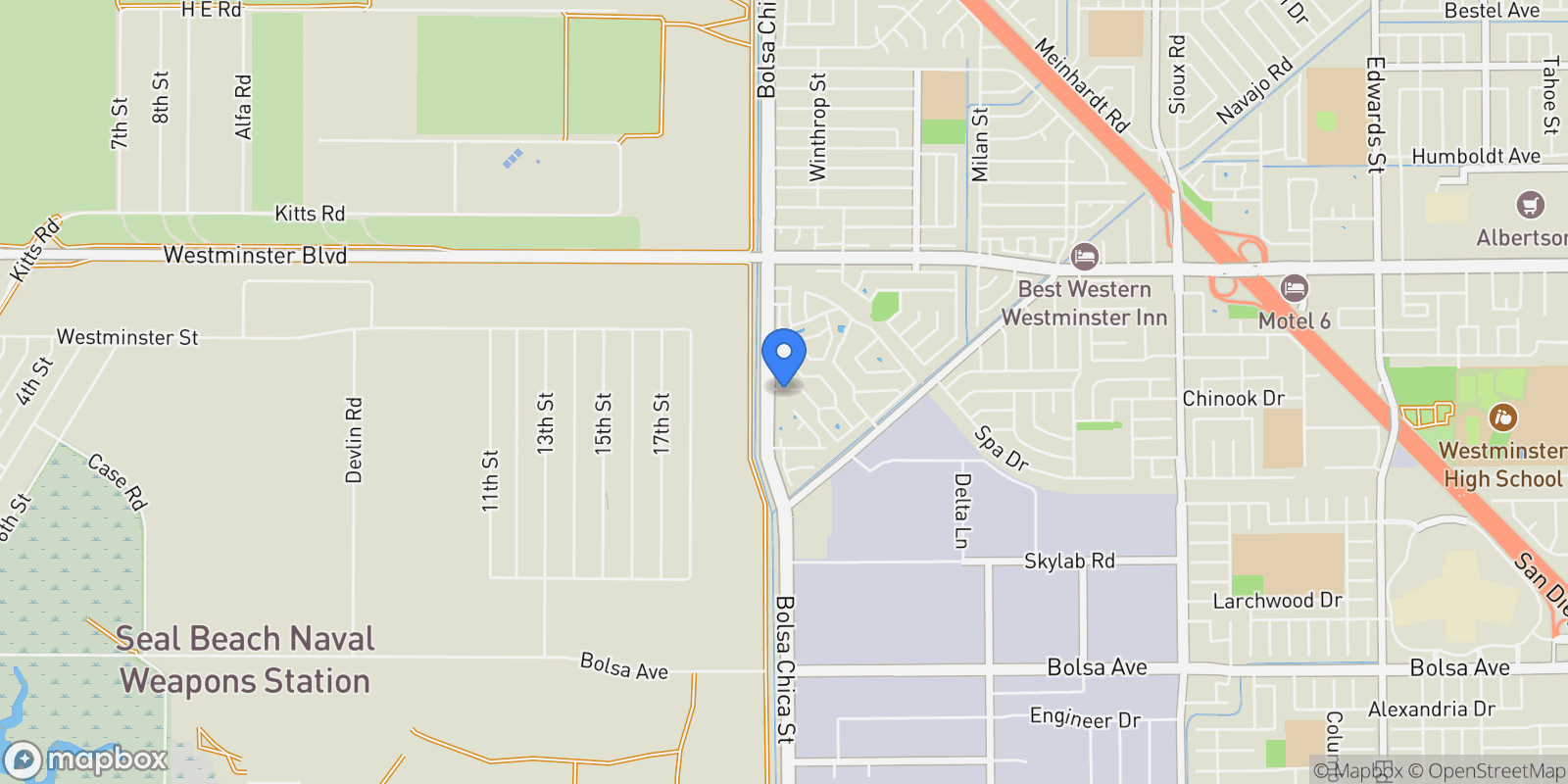 Map showing 5006 Hampton Court, Westminster, CA 92683, Westminster, California, United States.