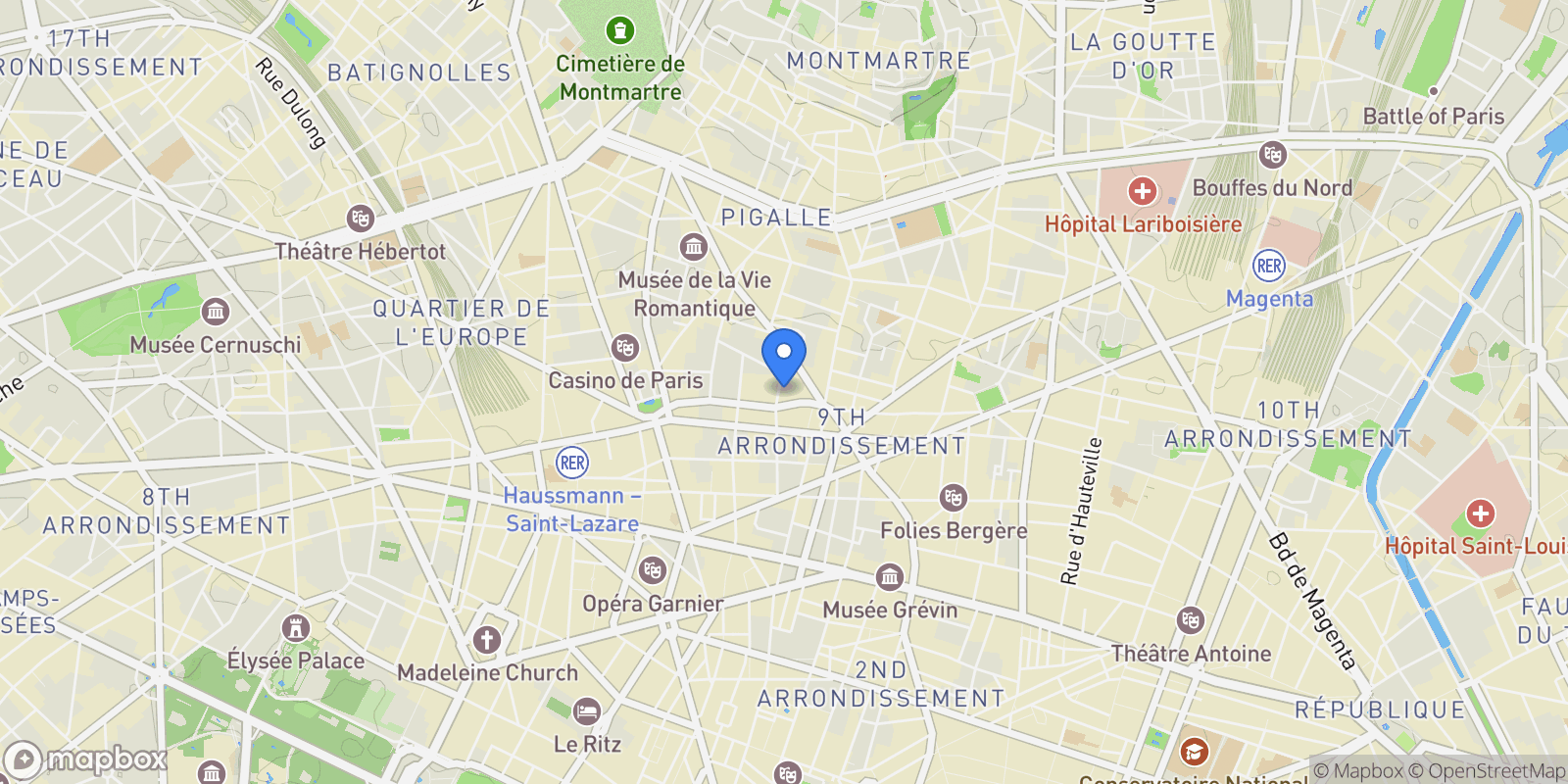 Map showing Paris, Île-de-France, France.