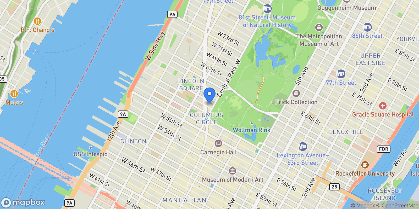 Map showing 15 CPW, 15 CENTRAL PARK W, New York, New York, United States.