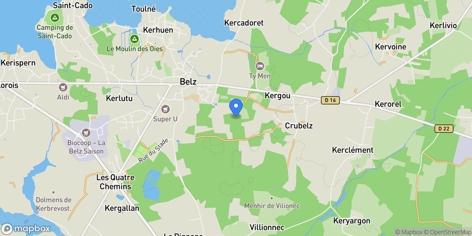 Map showing Belz, Brittany, France.