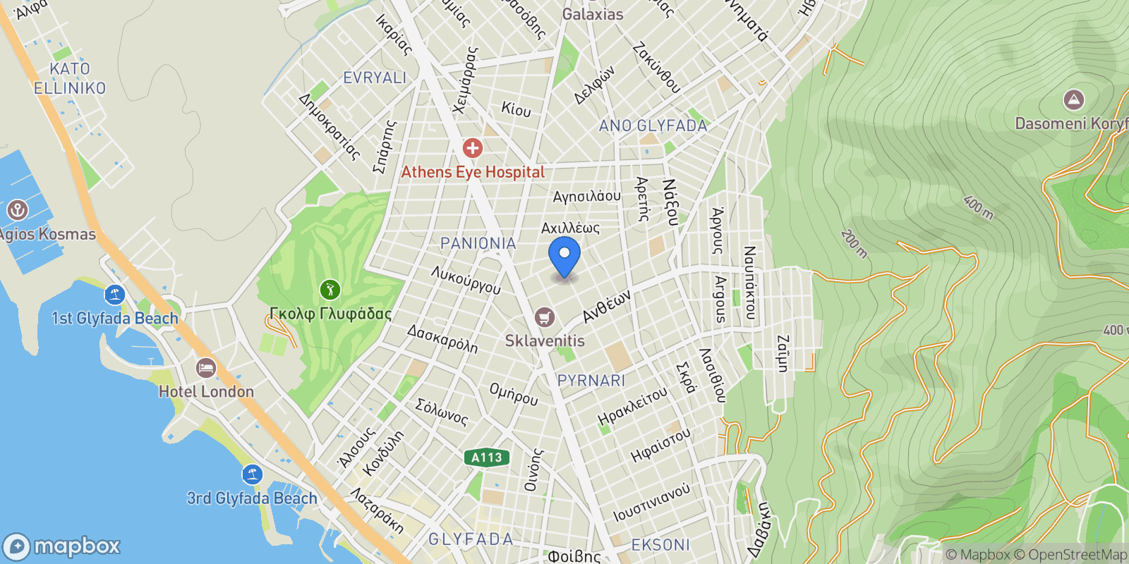 Map showing Glyfada, Attica, Greece.