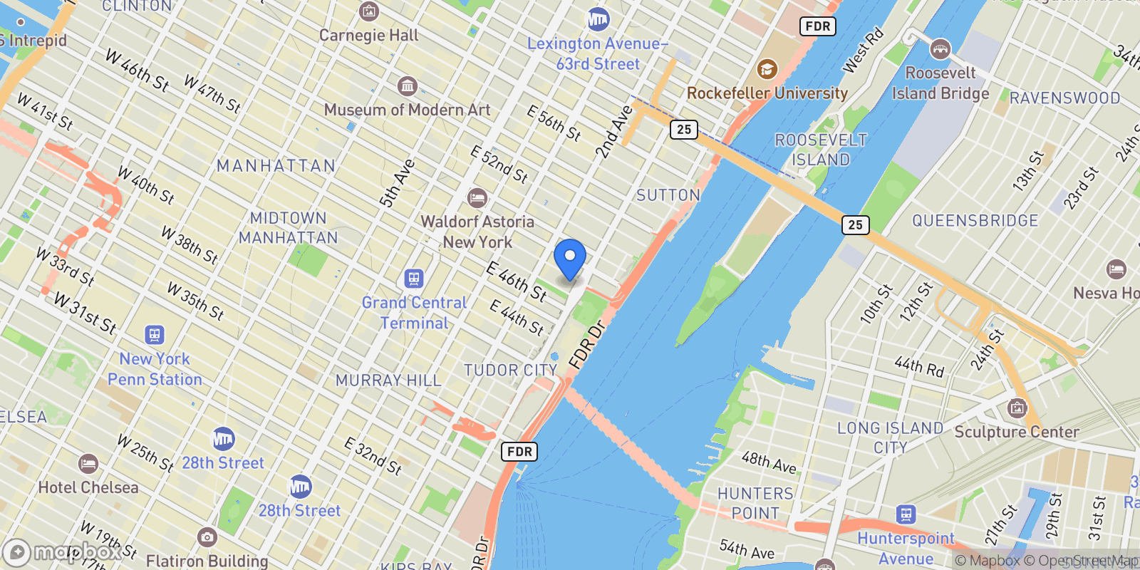 Map showing Trump World Tower, 845 UNITED NATIONS PLZ, New York, New York, United States.