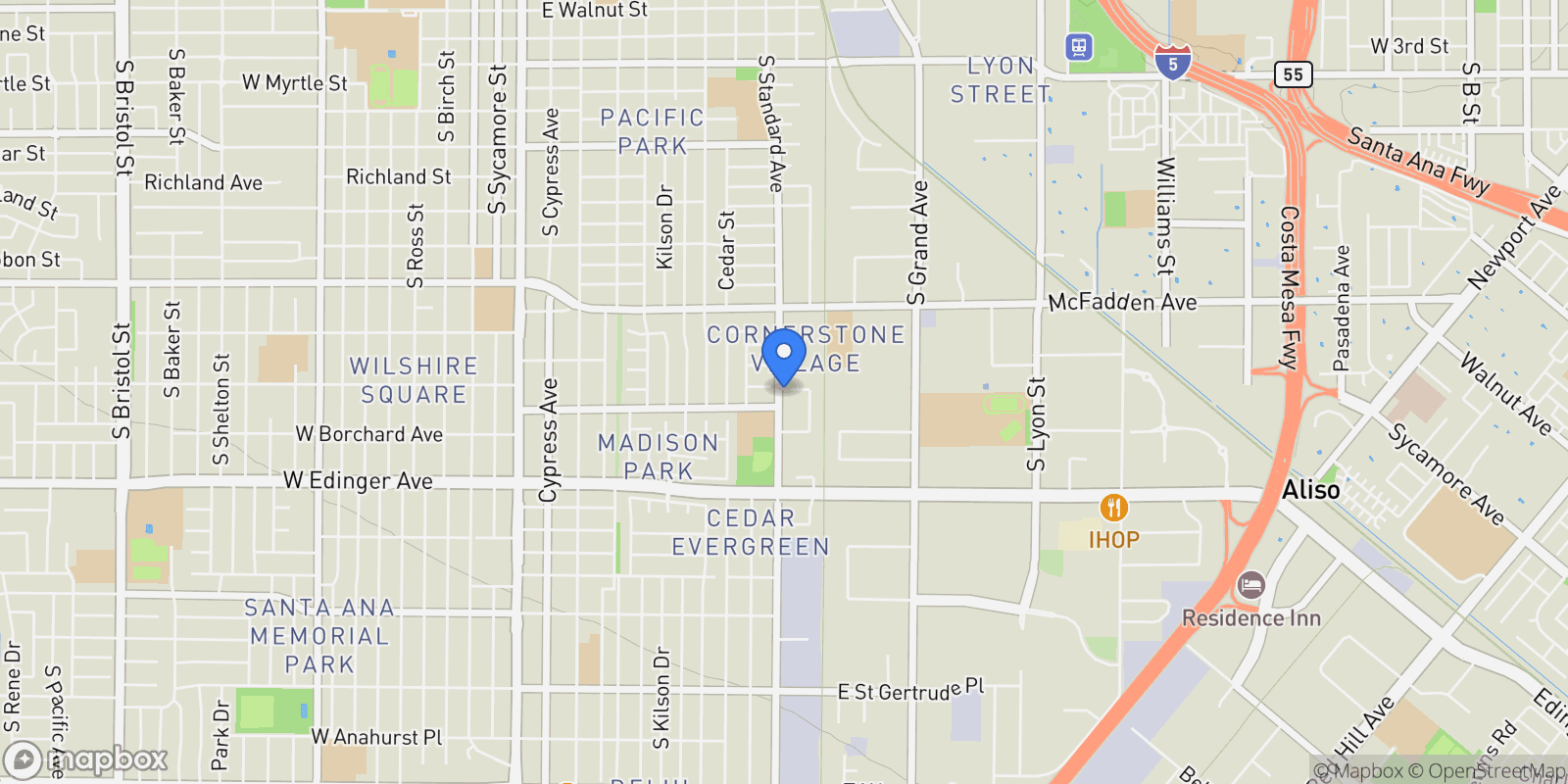 Map showing 1401 Standard Avenue, Santa Ana, California, United States.