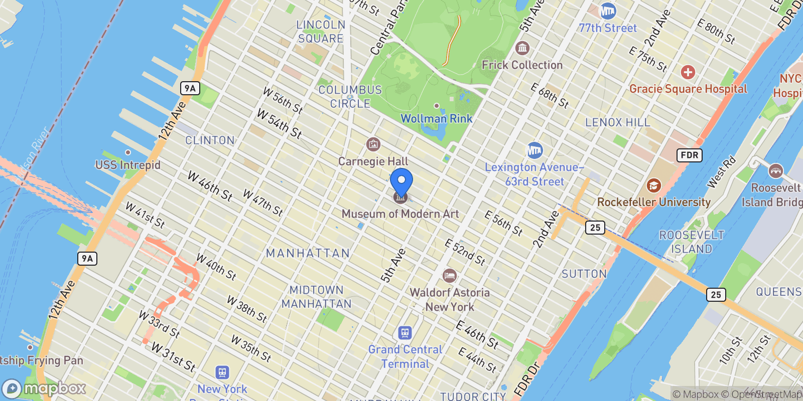 Map showing Museum Tower, 15 W 53RD ST, New York, New York, United States.