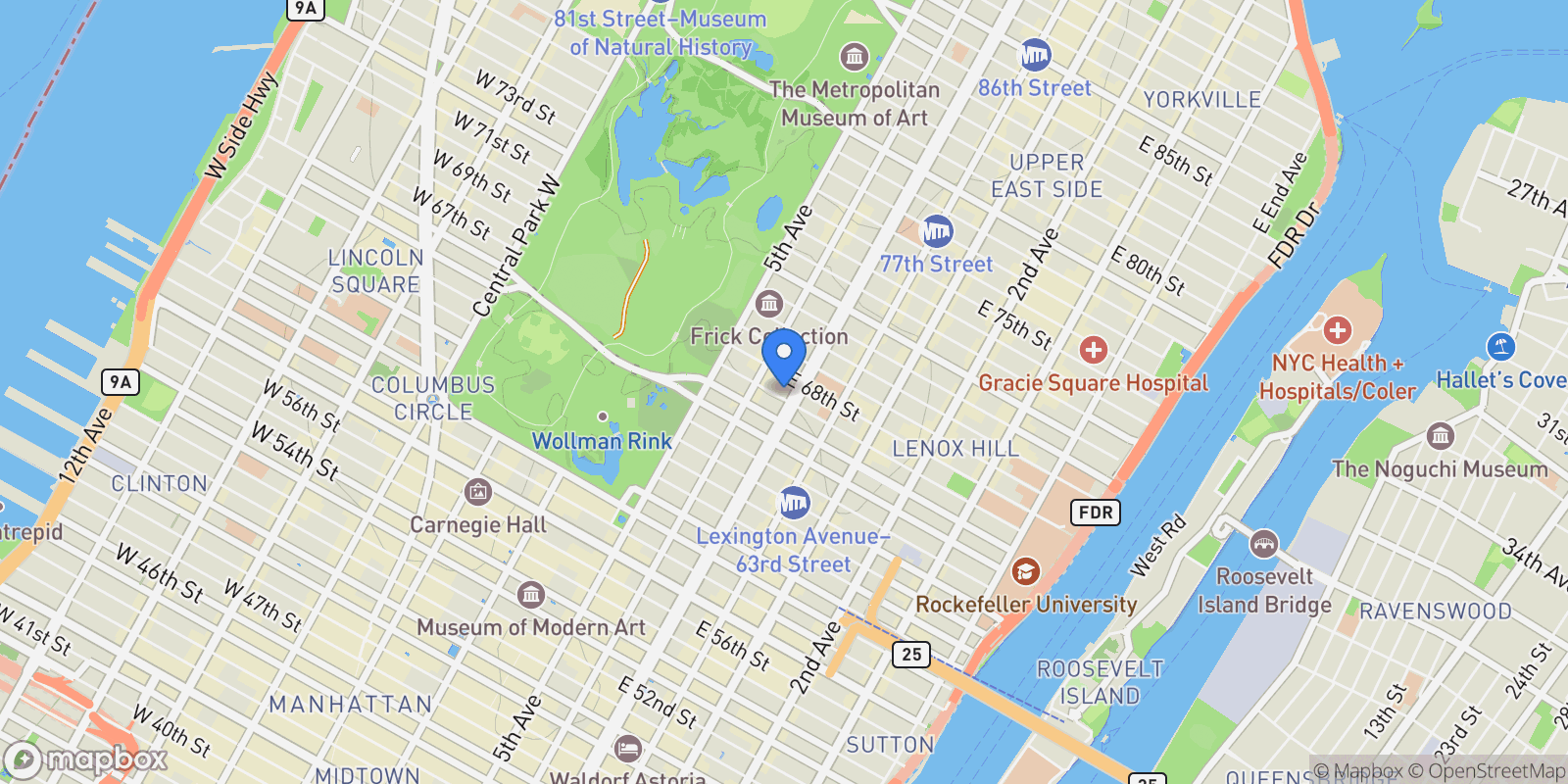 Map showing 51 E 67TH ST, New York, New York, United States.