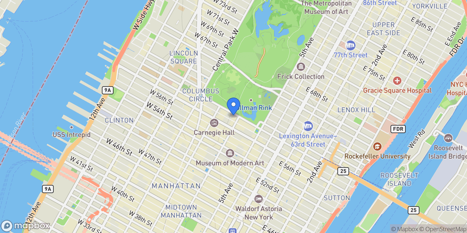 Map showing 110 CENTRAL PARK S, New York, New York, United States.