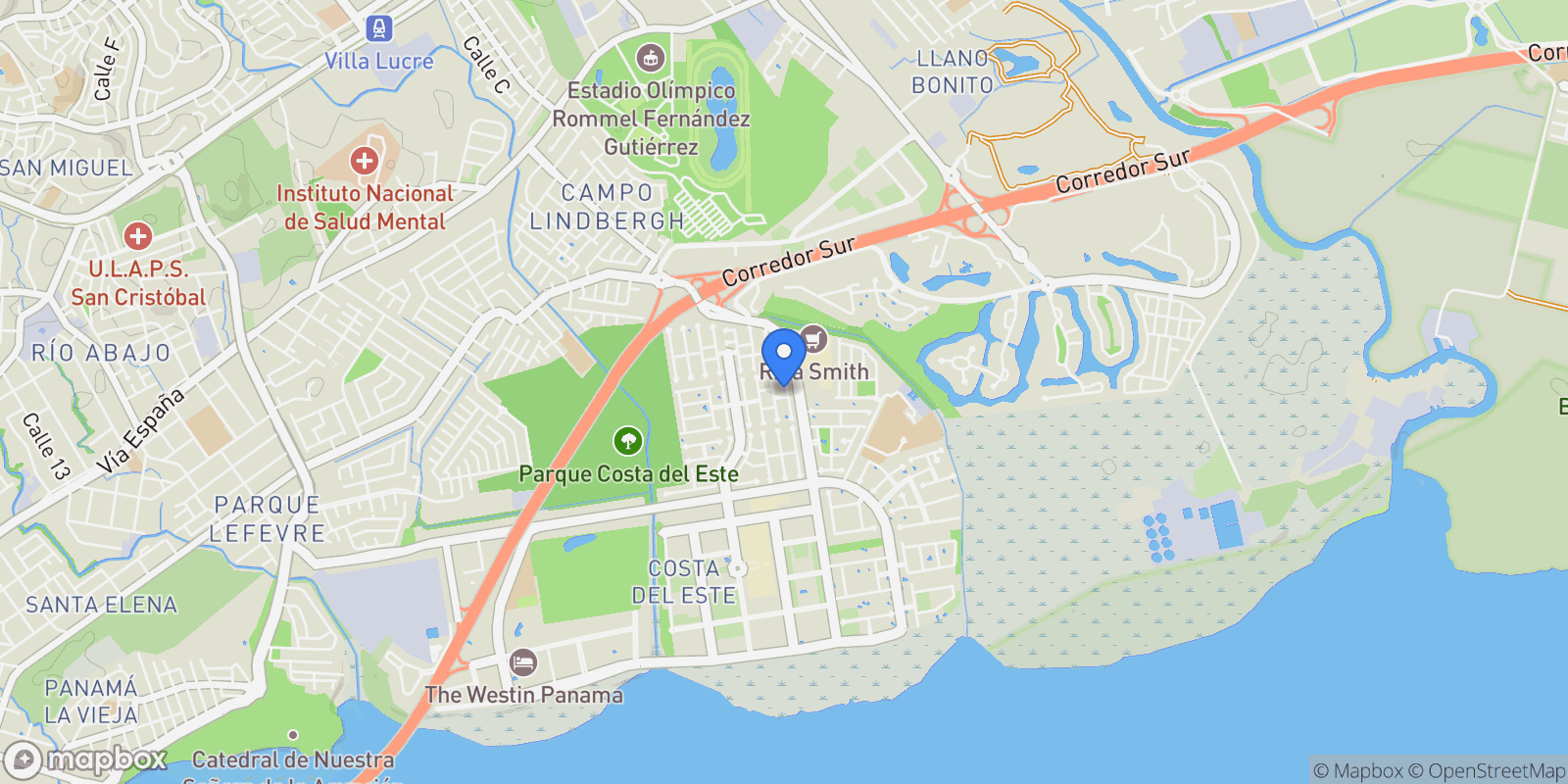 Map showing Panamá COSTA BELLA, CALLE 4A d71, Panama City, Panama, Panama.