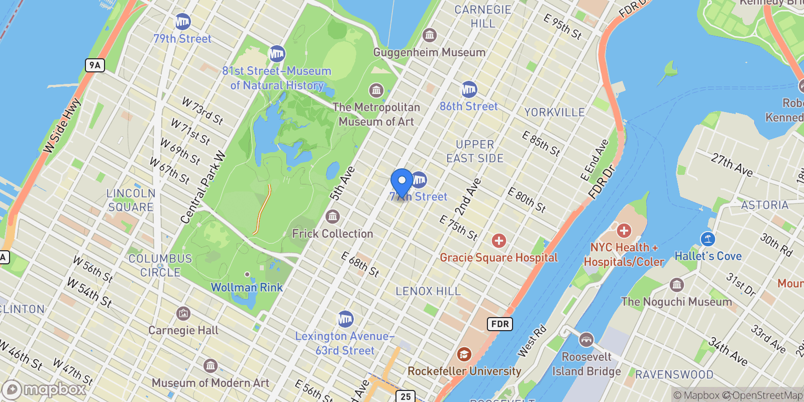 Map showing 130 E 75TH ST, New York, New York, United States.