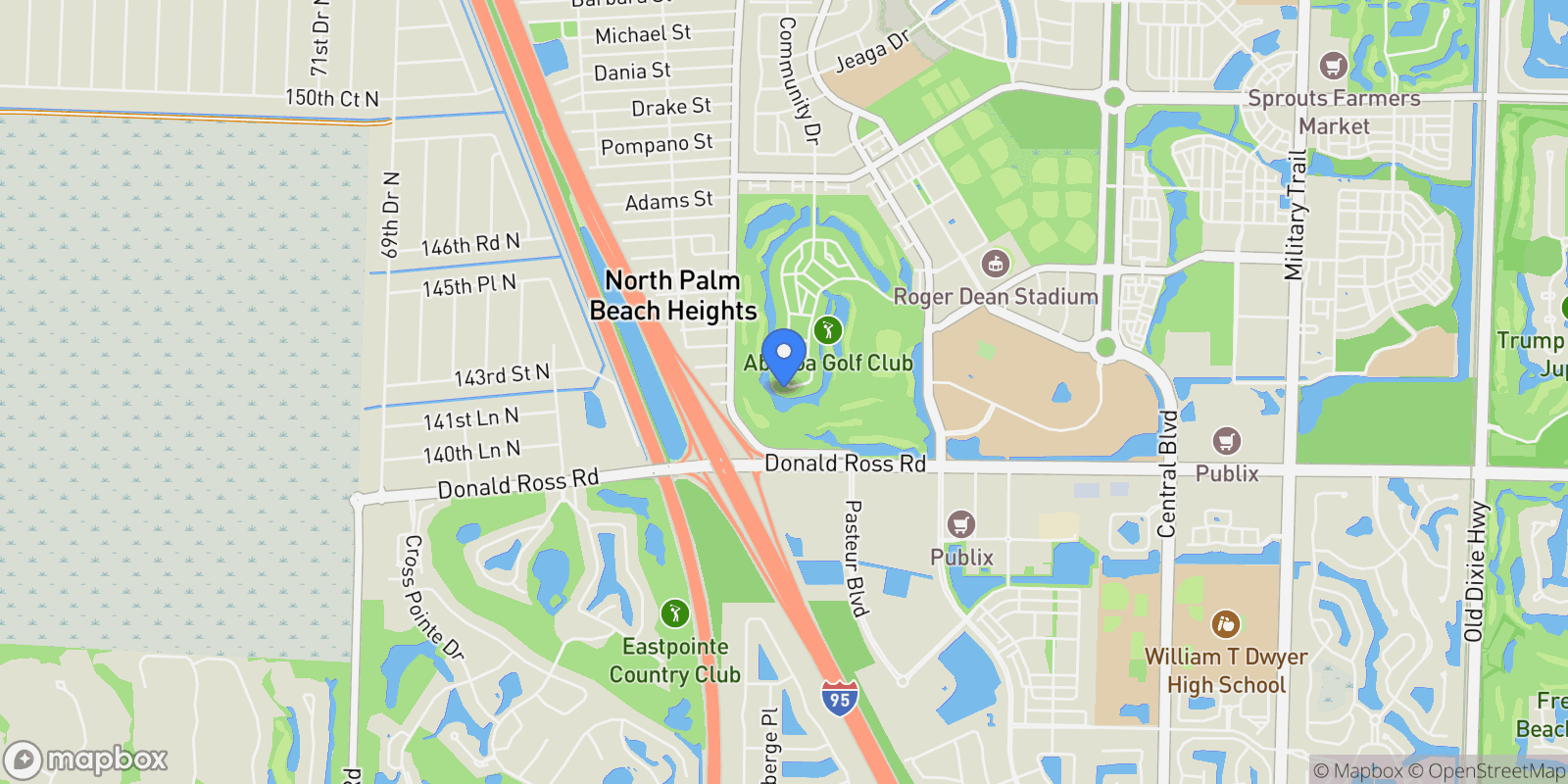 Map showing 238 Barbados Drive, Jupiter, Florida, United States.