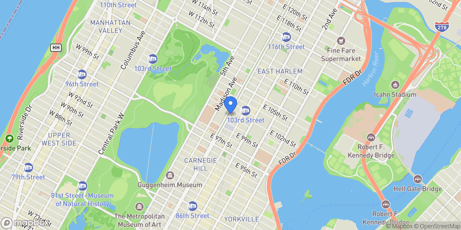 Map showing 1341 PARK AVE, New York, New York, United States.